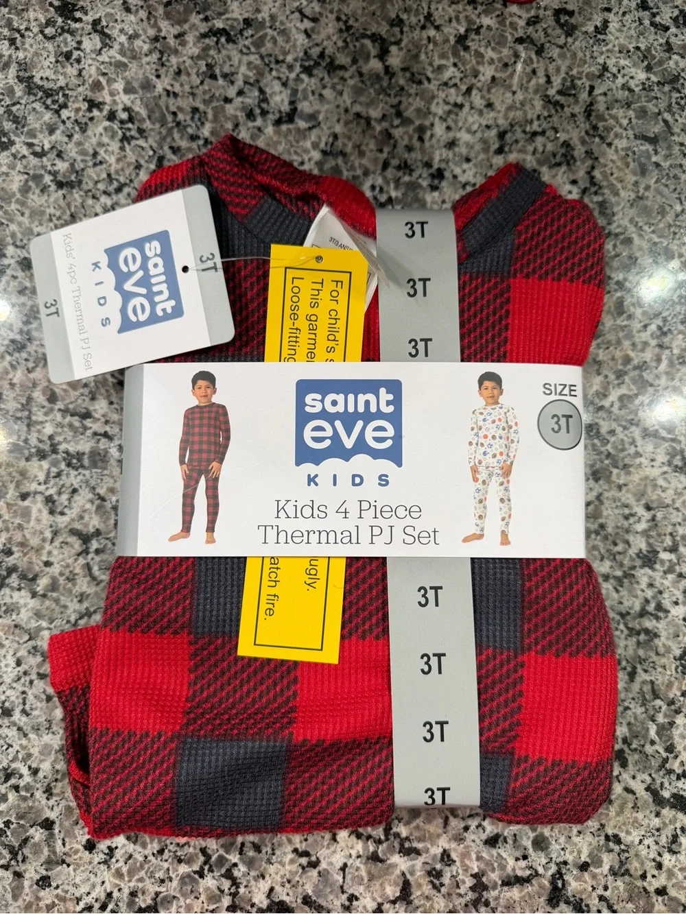Saint Eve Kids Red Plaid 4-Piece Thermal PJ Set - 3T
